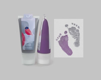 VELVET Cool Grey & Lilac Bio Babystempel 100ml | 2 Tuben für schöne Hand- und Fußabdrücke | Farbkombination nach Wunsch | Babyhautfreundlich