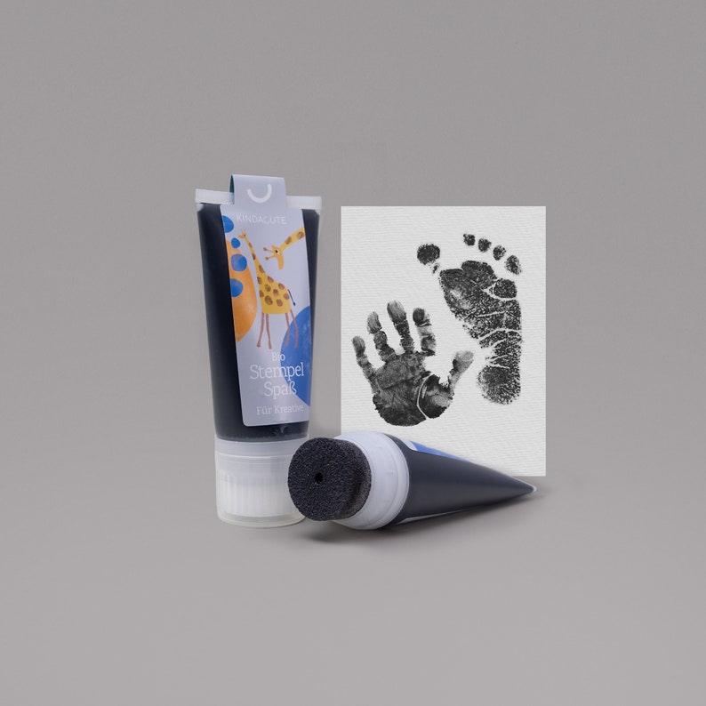 BLACK Organic Stamping Fun 50ml Tube detailed Baby handprints footprints 100% organic ink made in germany absolutely non-toxic image 1