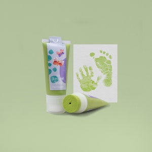 PISTACCIO | Tubo da 50 ml per timbri biologici per bambini | Impostato per bellissime impronte | Delicato sulla pelle del bambino e lavabile con acqua