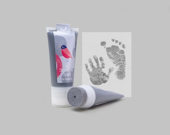 GREY | Bio Stamping Fun 50ml Tube | beautiful detailed Baby handprints footprints | 100% organic ink made in germany | absolutely non-toxic