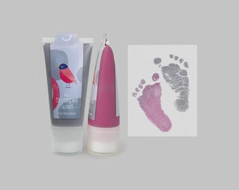 GALAH BIRD (grey & fuchsia) | 2 Organic Stamping Fun Tubes á 50ml | for beautiful hand- and footprints | baby imprint kit