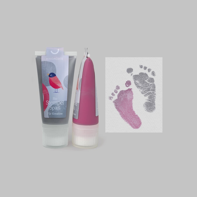 GALAH BIRD grey & fuchsia 2 Organic Stamping Fun Tubes á 50ml for beautiful hand and footprints baby imprint kit image 1
