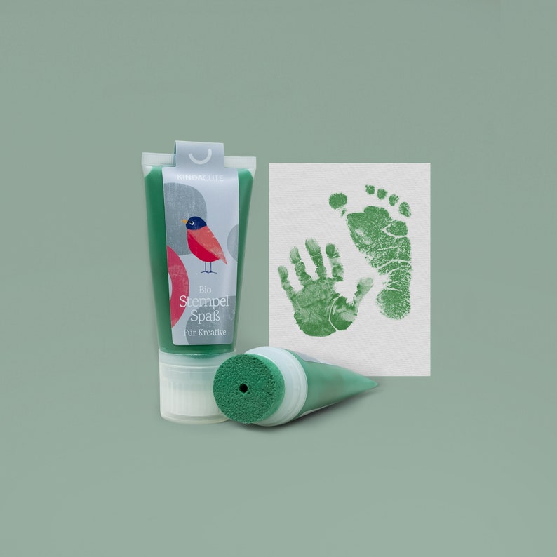 GREEN Bio Babystempel 50ml Tube beautiful detailed Baby handprints footprints 100% organic ink made in germany absolutely non-toxic image 1