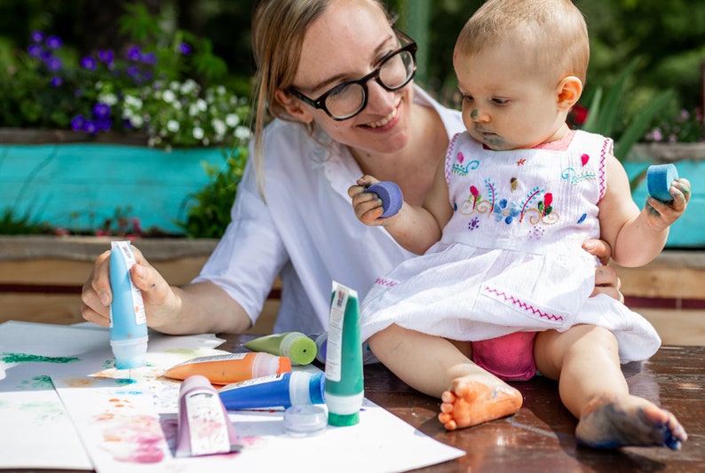 GALAH BIRD grey & fuchsia 2 Organic Stamping Fun Tubes á 50ml for beautiful hand and footprints baby imprint kit image 3