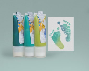 JUNGLE (bermuda, smaragd + Pistaccio) | 3 Bio Babystempel Tube á 50ml | for beautiful hand- and footprints | baby imprint kit