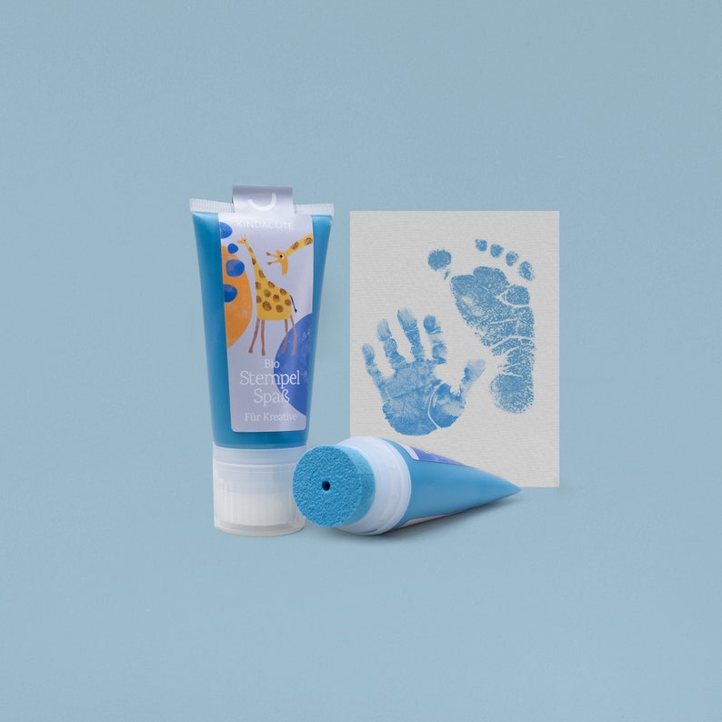 BREEZE Navy & Turqouise 2 Bio Babystempel Tube á 50ml choose two or 3 colors for beautiful hand and footprints baby imprint kit image 9