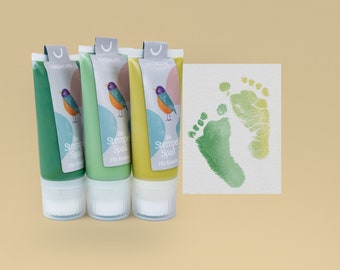 SPIRIT Meadow, Linde & Lemon Curry | 3 Bio Babystempel Tube á 50ml | choose 4th color | for beautiful footprints | baby imprint kit