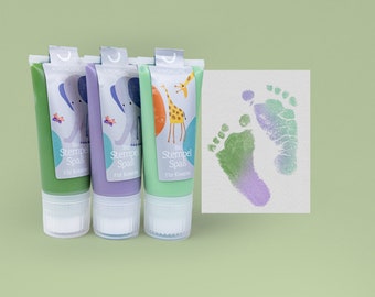 SPRING Olive, Lavendel & Linde  | 3 Bio Babystempel Tube á 50ml | choose 4th color | for beautiful hand- and footprints | baby imprint kit