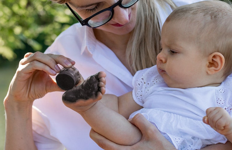 BLACK Organic Stamping Fun 50ml Tube detailed Baby handprints footprints 100% organic ink made in germany absolutely non-toxic image 3