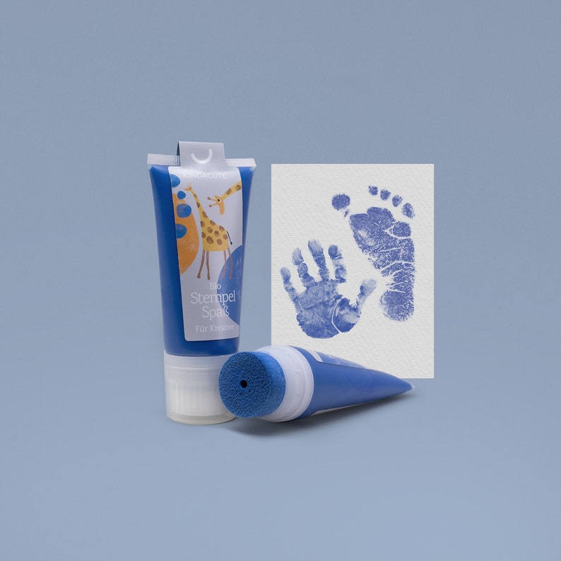 BREEZE Navy & Turqouise 2 Bio Babystempel Tube á 50ml choose two or 3 colors for beautiful hand and footprints baby imprint kit image 8