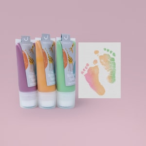 SLUSH Fucsia, Pesche & Tiglio | Timbro bimbo biologico 150ml | 3 tubi per bellissime mani e impronte per l'album del bambino |  Delicato sulla pelle del bambino