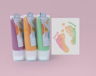 SLUSH Fuchsia, Peaches & Linde | Bio Babystempel 150ml | 3 Tuben für schöne Hand- und Fußabdrücke für's  Babyalbum |  Babyhautfreundlich