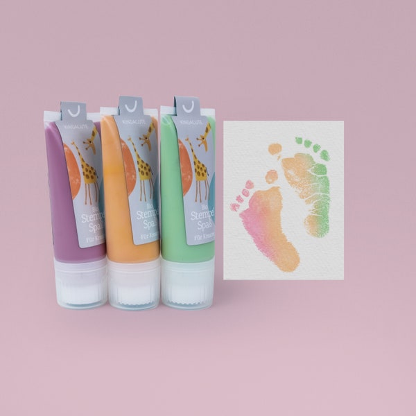 SLUSH Fuchsia, Peaches & Linde | Bio Babystempel 150ml | 3 Tuben für schöne Hand- und Fußabdrücke für's  Babyalbum |  Babyhautfreundlich