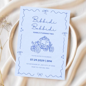Bibbidi Bobbidi Two Cinderella Birthday Invitation Editable Princess Party Digital Blue Fairytale Simple Invite Royal Carriage 2nd Birthday