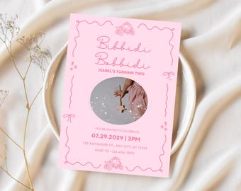 Bibbidi Bobbidi Two Cinderella Birthday Invitation Editable Princess Party Digital Pink Fairytale Simple Invite Royal Carriage 2nd Birthday