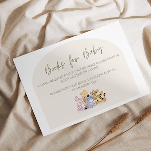 Winnie-boeken voor babykaart Digitale Winnie en vrienden-boekaanvraagkaart Afdrukbare geslachtsonthulling bewerkbare babybibliotheek Babyshower babyboeken