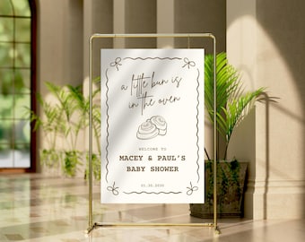 A Little Bun Is In The Oven Welcome Sign Digital Bun In Oven Baby Shower Party Decor Bakery Entrance Sign Editable Neutral Hand Drawn Sign