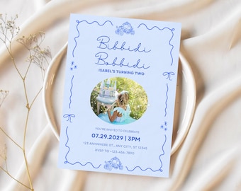 Bibbidi Bobbidi Two Cinderella Birthday Invitation Editable Princess Party Digital Blue Fairytale Simple Invite Royal Carriage 2nd Birthday