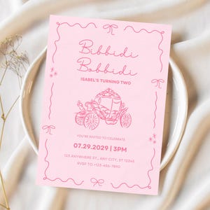 Bibbidi Bobbidi Two Cinderella Birthday Invitation Editable Princess Party Digital Pink Fairytale Simple Invite Royal Carriage 2nd Birthday