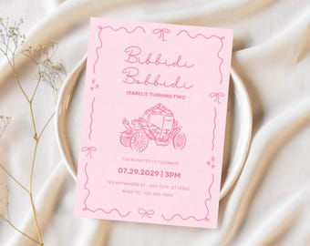 Bibbidi Bobbidi Two Cinderella Birthday Invitation Editable Princess Party Digital Pink Fairytale Simple Invite Royal Carriage 2nd Birthday