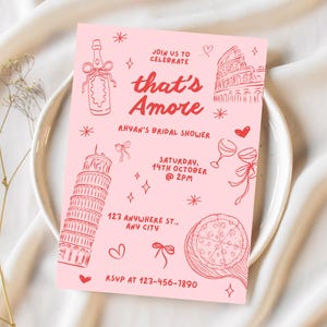 That's Amore Invite Italian Bridal Shower Invitation Template Hand Drawn Editable Invite Pizza and Wine Wedding Shower Digital Simple Invite