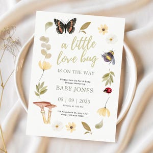 A Little Love Bug Is On The Way Baby Shower Invitation Editable Little Love Bug Invite Garden Spring Neutral Baby Shower Digital Template