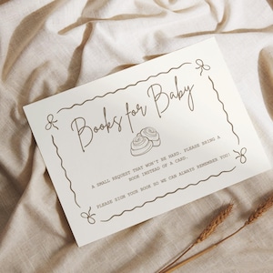 Boeken voor baby Kaart Afdrukbaar inlegvel Uitnodiging Verzoekkaart babyshower Broodje in de oven Doucheboeken Bewerkbare kaartsjabloon Babybibliotheekboeken