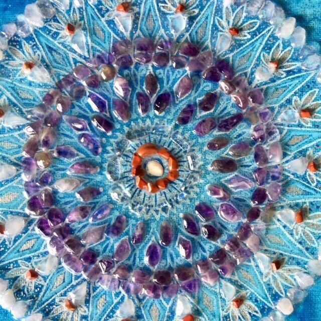 Infinite blue mandala energy with crystals 20cmX20cm
