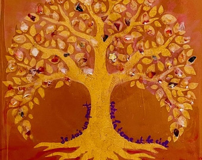 Tree painting with crystal inlays