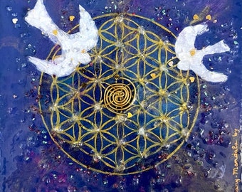 Mandala painting with natural stones. Orgone inspiration.