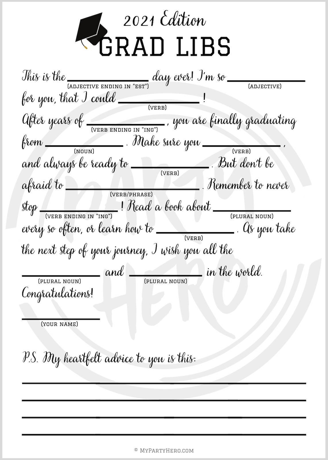 Grad Libs Free Printable