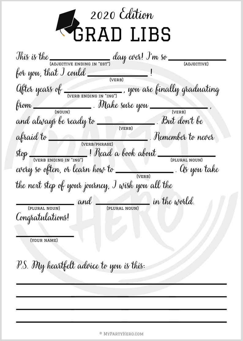 Graduation Party Game 2020 Printable Grad Libs Mad Libs Etsy Graduation Party Game 2020 Printable Grad Libs Mad Libs Etsy