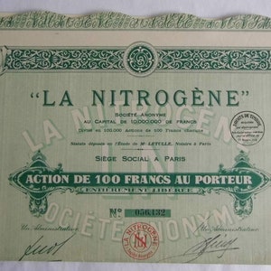 Title to the wearer. The Nitrogen. Scripophilia. Old shares and securities. Collection. Interior decoration. From the time of the 1929 crisis.