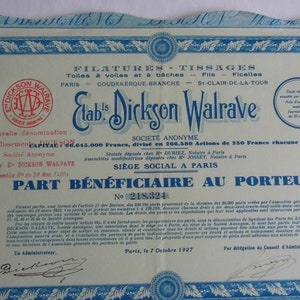 Title to the wearer. Dickson Walrave. Scripophilia. Old shares and securities. Collection. Interior decoration. From the time of the 1929 crisis.