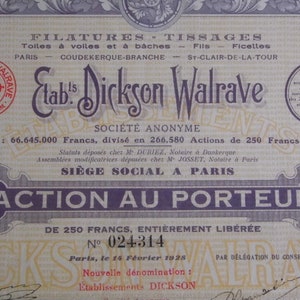 Azione a chi lo indossa. Dickson Walrave. Scripotilfa. Vecchie azioni e titoli. Collezione. Decorazione d'interni. Dai tempi della crisi del 1929. immagine 5