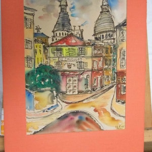 View of Paris. Montmartre. The Consulate. Watercolour. Watercolor. Mist. Year 65. School of Montmartre. Paris. Signed. Dated. 45 cm x 33.5 cm