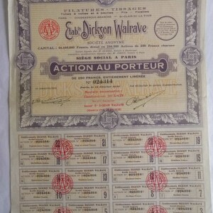 Azione a chi lo indossa. Dickson Walrave. Scripotilfa. Vecchie azioni e titoli. Collezione. Decorazione d'interni. Dai tempi della crisi del 1929. immagine 2