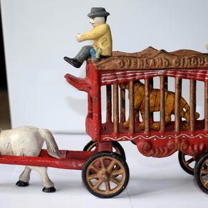 Circus Wagon. And Tiger. Caravan. Circus. Horse. Tiger. Forged metal. Enameled. 1950s. Circus history. Decoration. Circus arts