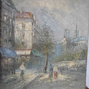 Caroline Burnett. Impressionistischer Maler. Schule in Montmartre. 70er Jahre. Die Bouqinisten. Notre Dame. Kathedrale.  Paris. 60 cm x 50 cm