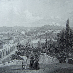 Engraving. Mexico City. Mexico. Posted by Furne in Paris, France. 19th century engraving. (1819 - 1859)