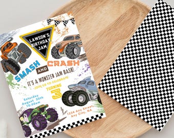 Monster Jam Birthday Invitation | Editable Canva Template | Monster Truck Party Invite | Instant Download | Boy Birthday Invite