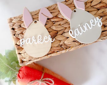 Etiqueta de nombre de conejito personalizada / Etiqueta de nombre de canasta de Pascua / Regalo de Pascua personalizado