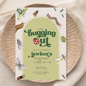 Invitación de cumpleaños con temática de insectos / Plantilla editable de Canva / Invitación a una fiesta en el jardín / Cumpleaños de insectos / Descarga digital imprimible