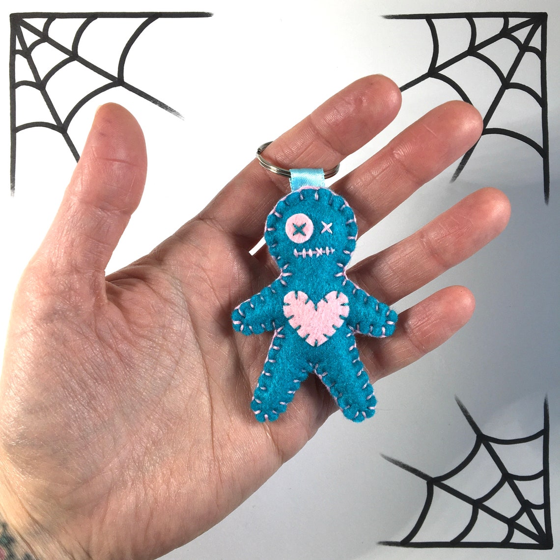 Voodoo Doll Keyring Blue and Pink Poppet Keychain Etsy