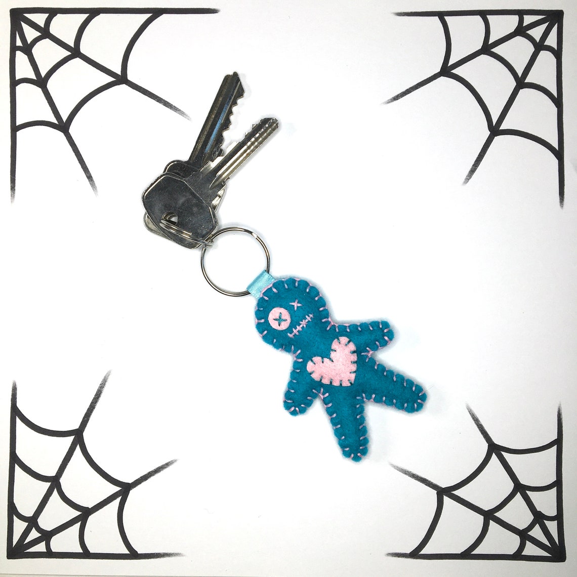 Voodoo Doll Keyring Blue and Pink Poppet Keychain Etsy