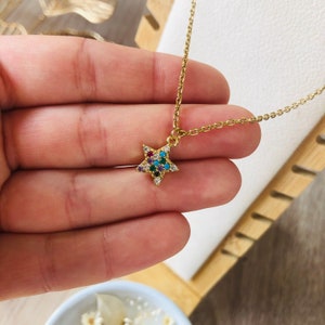 Mallory Fancy Necklace - Zircon Star Pendant - Fine Stainless Steel Chain - Handmade