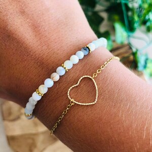 HEART Bracelet - Twisted Heart Connector - Stainless Steel - Fine Golden Chain