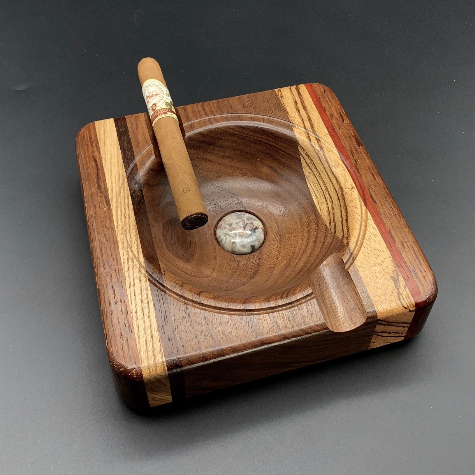 Handmade Wooden Cigar Ashtray – Brazilian Rosewood, Portable, With Cigar Size Scale, Single User - View #8