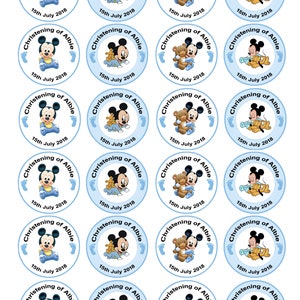 Christening Baby Shower Teddy Pink Blue Mickey Minnie Cupcake Cake Toppers Personalised Birthday Decorations Party Instant Download
