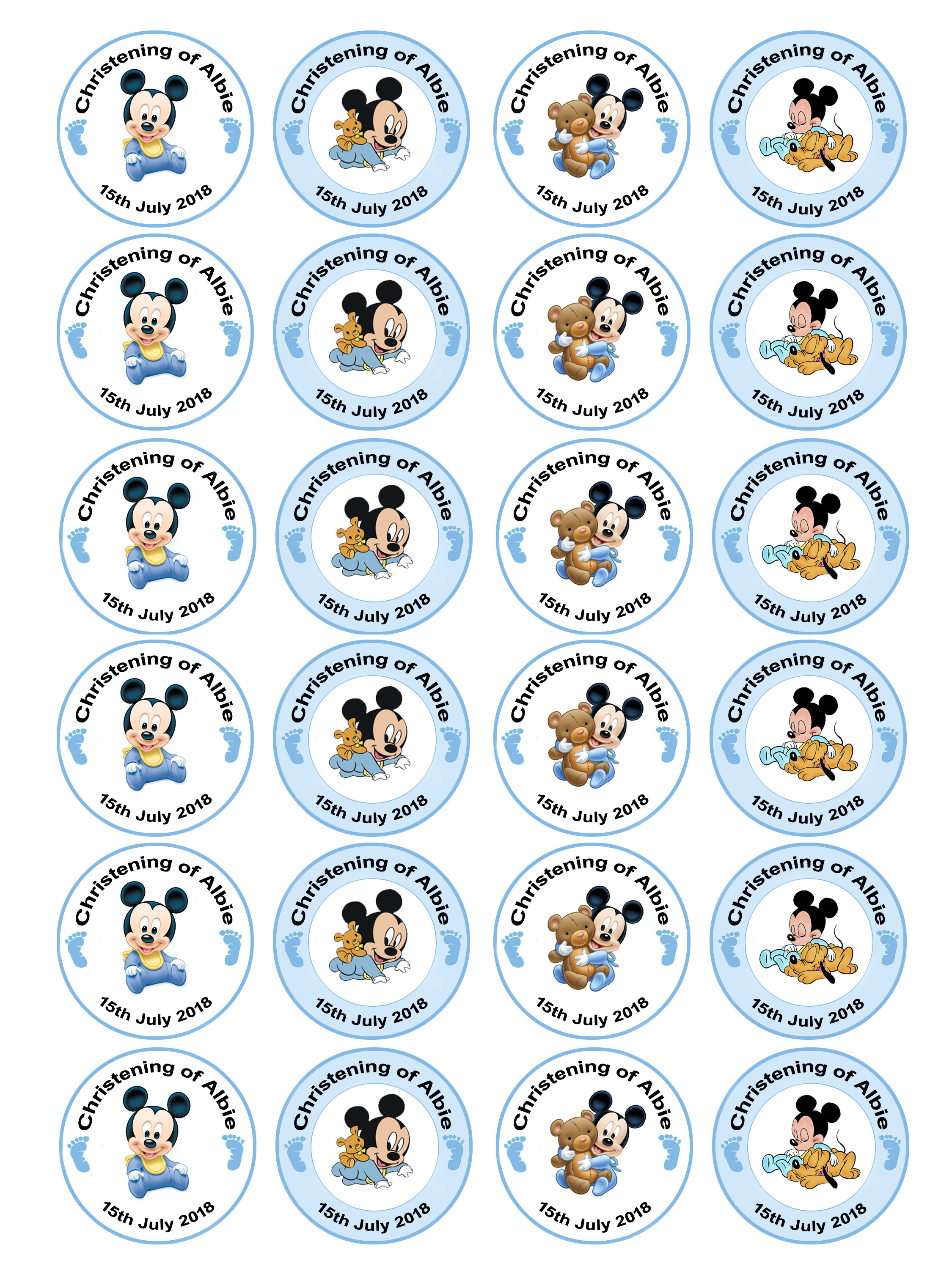 Christening Baby Shower Teddy Pink Blue Mickey Minnie Cupcake Cake Toppers Personalised Birthday Decorations Party Instant Download
